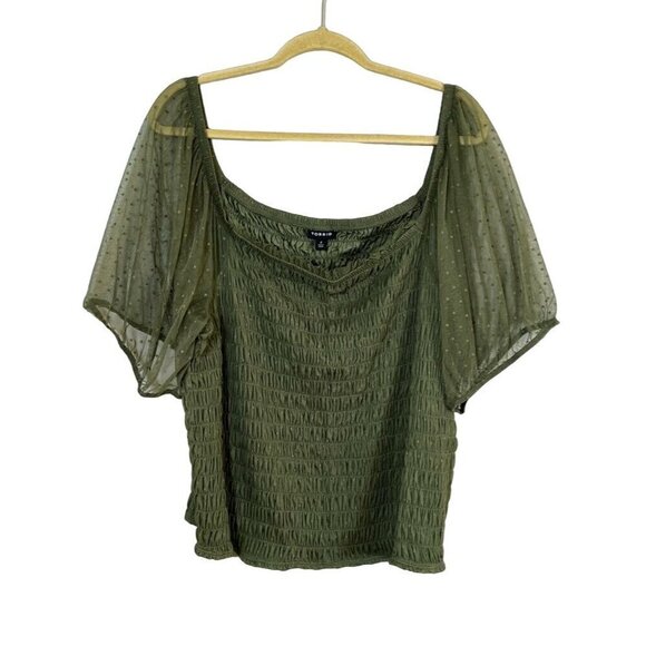 Torrid Polka Dot Top Milkmaid 4X Green Mesh Metallic Fairy Whimsical Boho Hippie - Picture 2 of 12